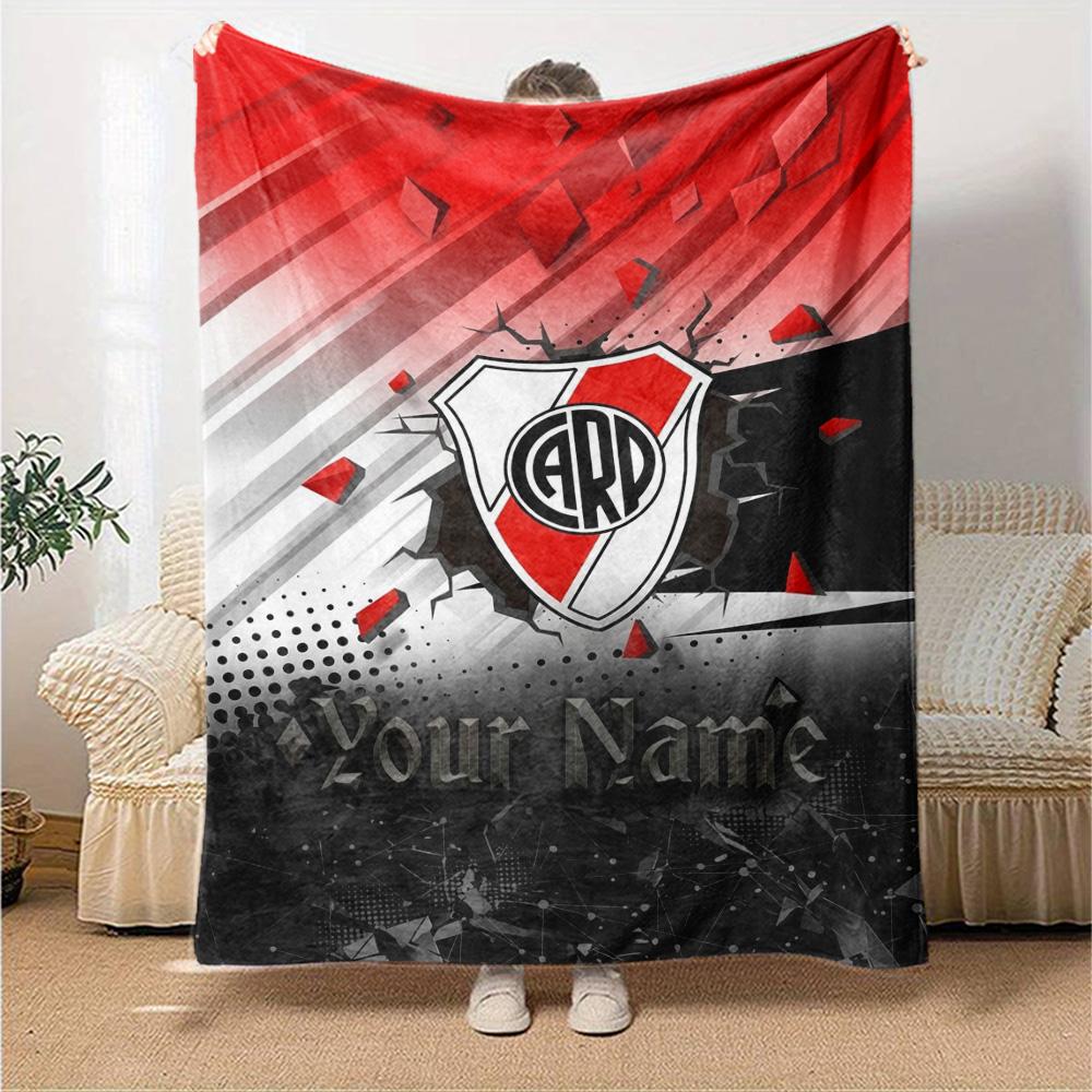 Name Custom River Plate Logo Print Flannel Blanket High Quality Warm Comfortable Cover for All Seasons Perfect for Gifts Home Decor