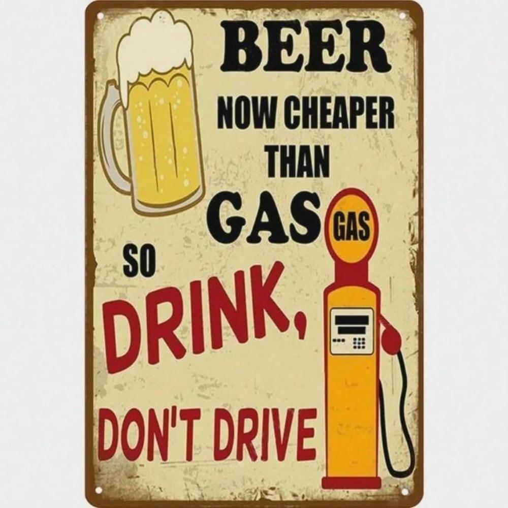 Metal Wall Art Drunk Driving Funny Beer Gas Pump Retro Tin Sign for Garage