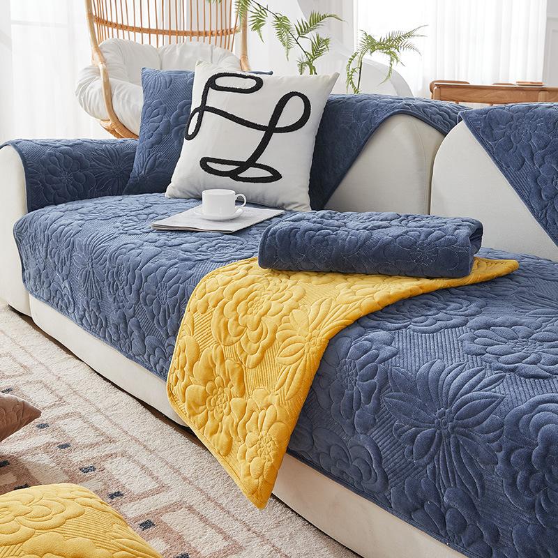 Winter Thickened Plush Sofa Mat Printed Pattern Anti Slip and Dustproof Sofa Cover L-shaped Sofa Full Coverage Sofa Towel Pillowcase