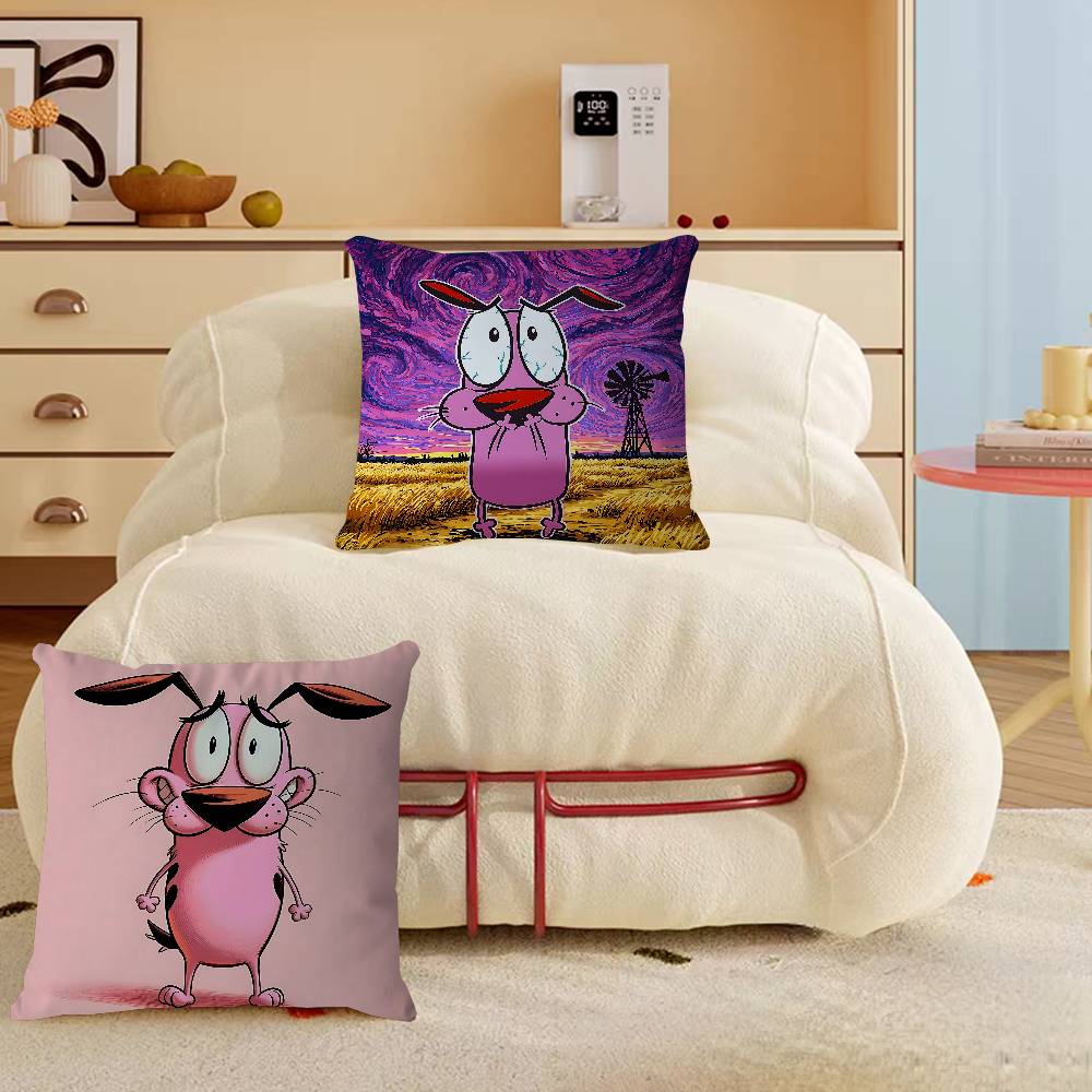 Cute Courage The C-Cowardly Dog Pillow Covers Cartoon Sofa Decorative Home Double-sided Printing Short Plush Cute Cushion Cover