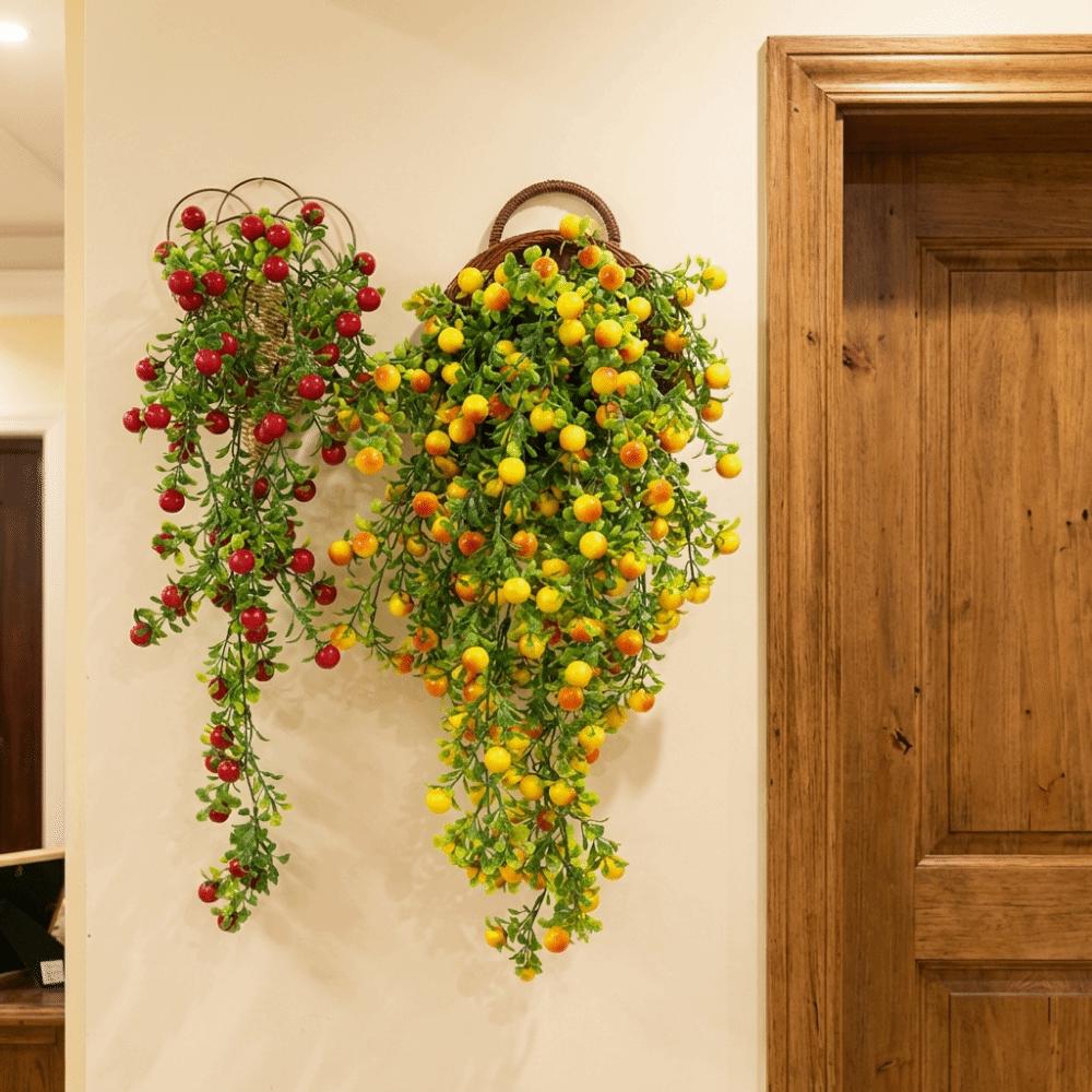 Ornament Simulationspflanze Ranke Rot Orange Frucht Hängende Girlande Hohe Qualität Pflanzenwand Geschenk