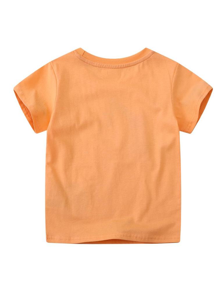 Excavator Cartoon Print Kids' Round Neck Short Sleeve T-shirt for Children and Teens 2026