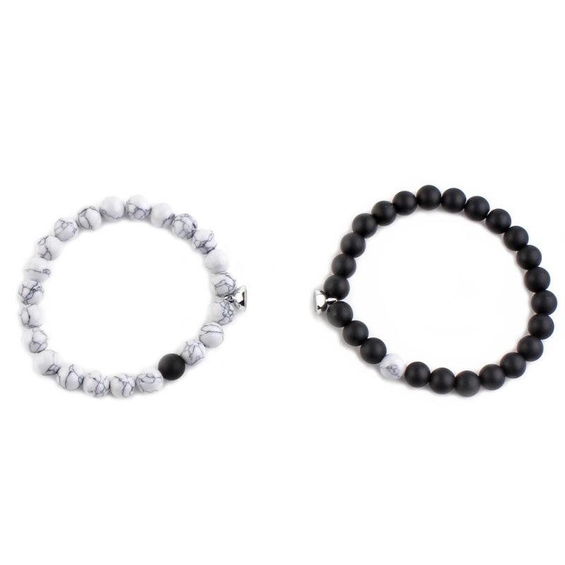 Bransoletka z koralików w stylu europejskim i amerykańskim - Biały turkus i zapięcie magnetyczne dla par