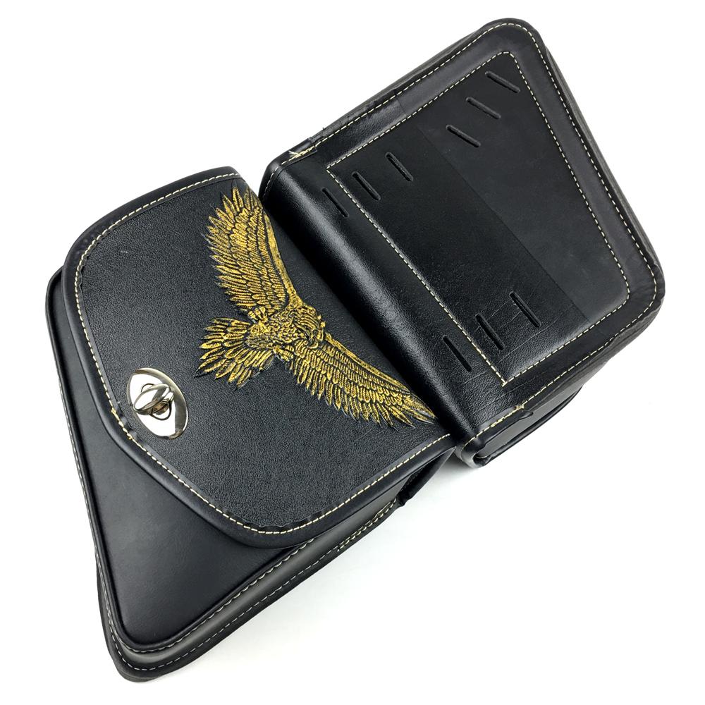 For Honda Suzuki Yamaha Kawasaki Harley Sportster Black Eagle PU Leather Saddle Bag Motorcycle Luggage Left+Right Side Tool Bag