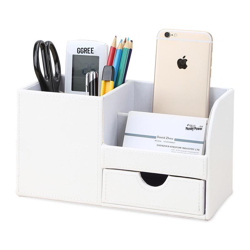 Luxuriöser Leder-Stiftehalter mit Schublade - Stilvolle Schreibtischaufbewahrung für Schüler und Büro.