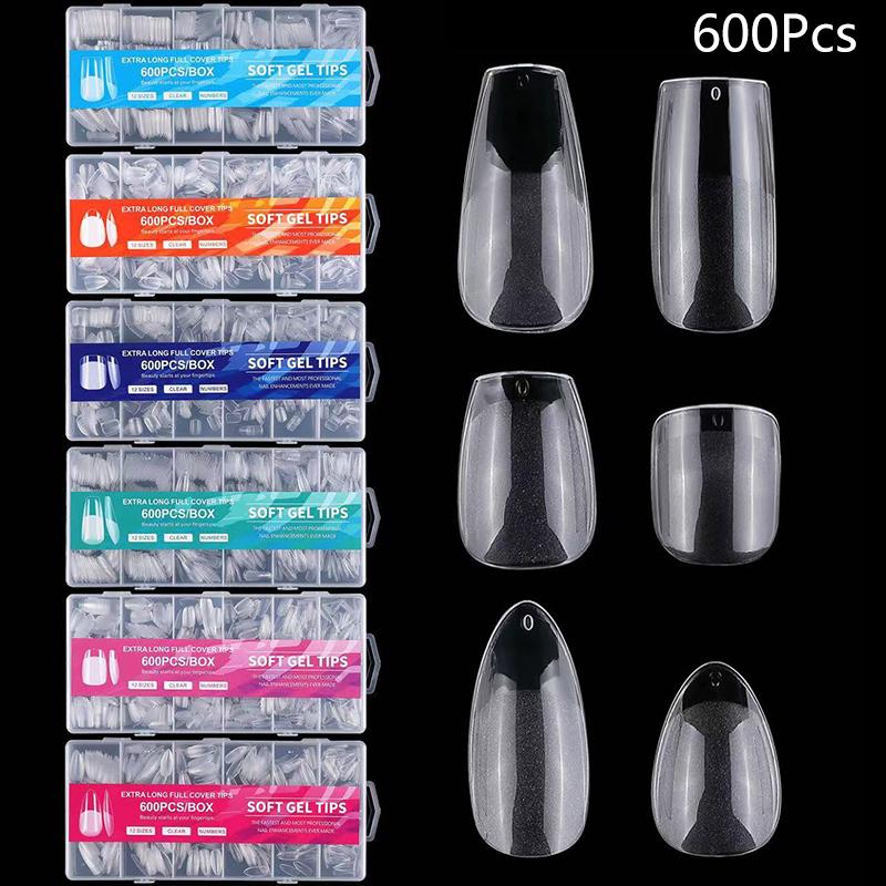 600 Buc/Cutie Unghii False Transparente Mate French Migdală Acrilic Picătură de Apă Vârfuri Unghii False Pentru Extensie Vârf Instrument Manichiură