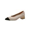 Flying Weaving Spring and Autumn New Wood Grain Thick Heel Pointed Single Shoes Breathable Casual Versatile Single Shoes