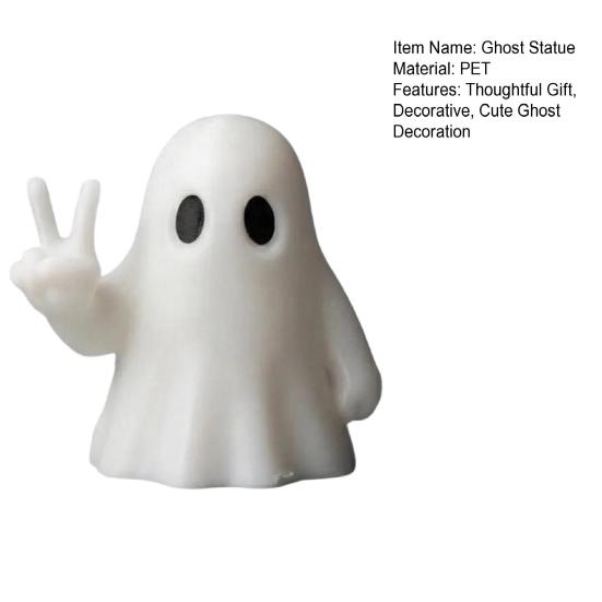 Modern Ghost Table Decor Halloween Figurine with Peace Sign, Spooky White Matte Statue, Cute Tabletop Ornament for Shelf, Party Gift One-piece Printed