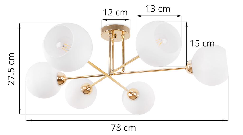 Asturia Gold Ceiling Lamp 6-Flat White Lampshade E27