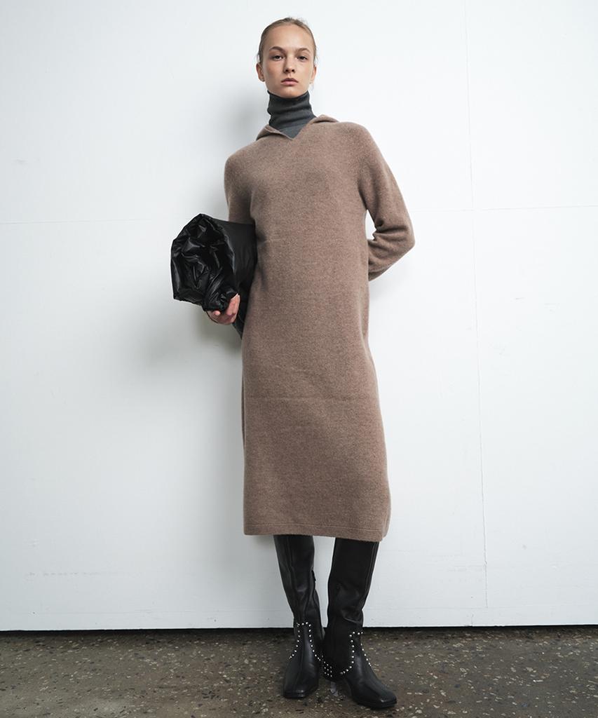 Sellebsyabedisyeon Fw 100% Merino Wool Whole Garment Hooded Dress