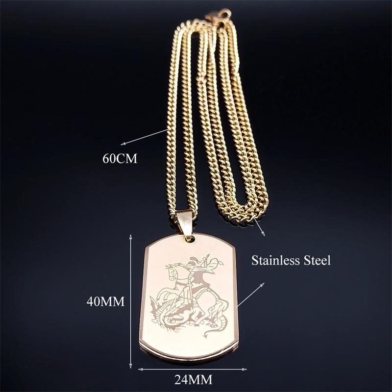 SAINT MICHAEL Archangel Pendant Necklace For Women Men Stainless Steel Dog Tag Metal Shape Necklaces Religious Jewelry N6279S05