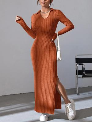Vestido Longo Elegante Outono Novo Estilo Manga Longa Macia Gola Alta Bodycon Fenda Padrão de Buraco