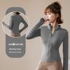 Women's Quick-Dry Zip-Up Sports Jacket with Stand Collar and Long Sleeves for Running and Yoga