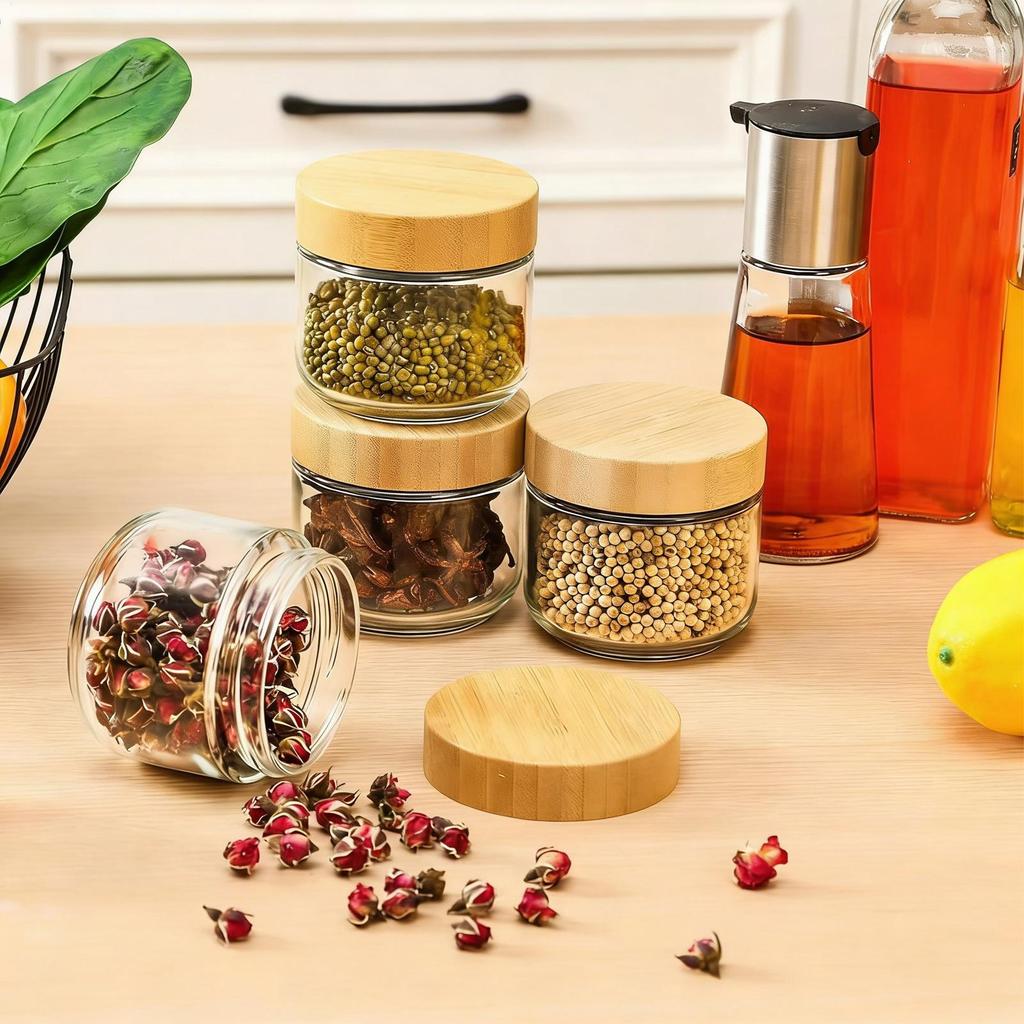 4pcs Glass Jars with Airtight Lid 10oz Over Night Oats Container with Lids Glass Snack Storage LeakProof Salad Jars Yogurt Sugar