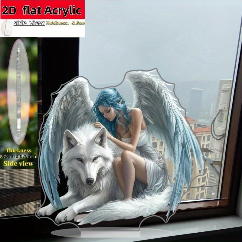 2D Flat Classic Style Acrylic Angel & Wolf Desktop Decoration, Suitable for Wall Decoration, Porch, Room, Villa, Accents Home, Hallway, or Workplace -
