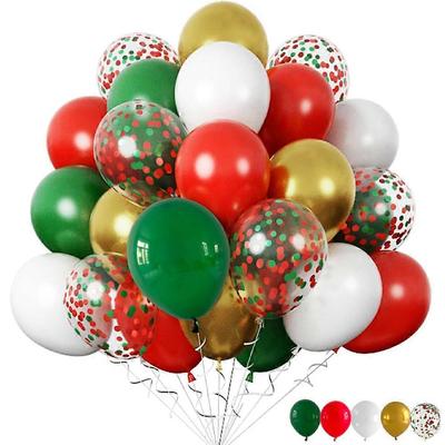 60 Party-Ballons 30 cm Rot, Grün, Weiß und Transparent mit Band zur Dekoration oder für Weihnachts-Mottopartys etc.