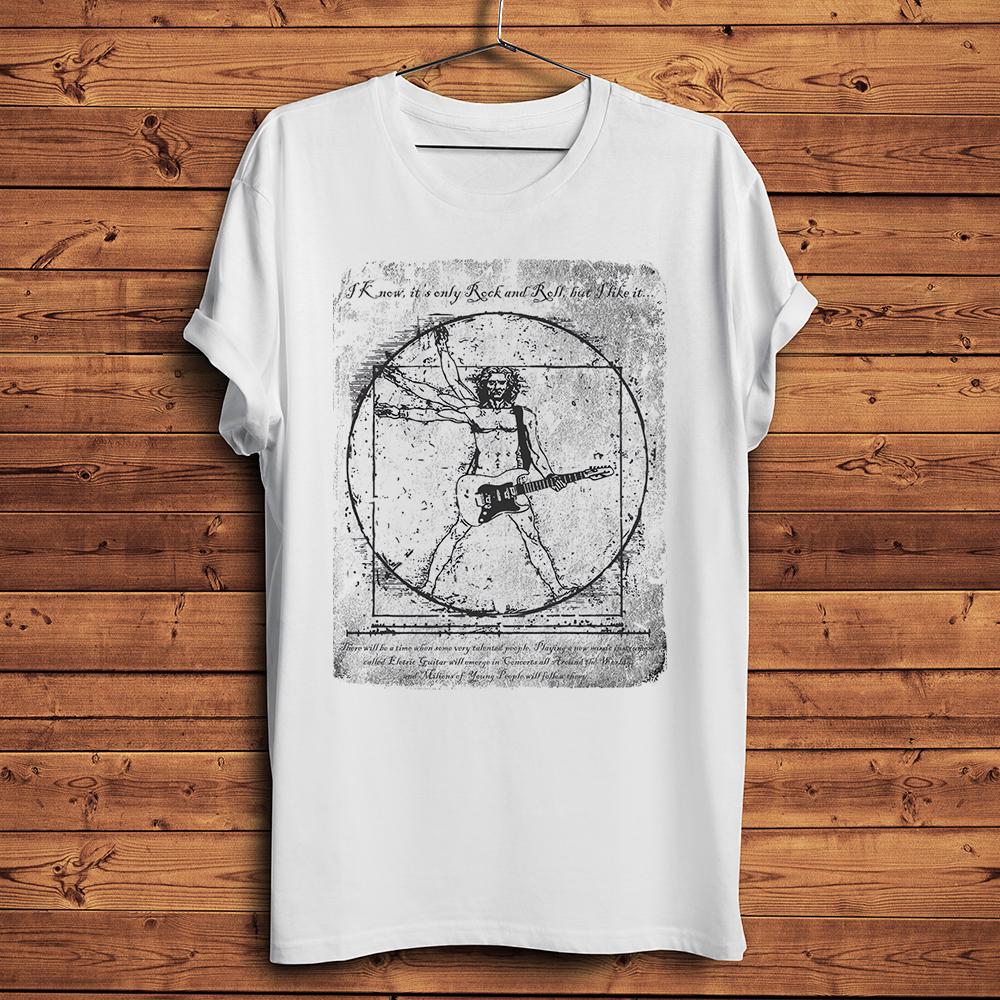 Da Vinci vitruviano Guitar Vitruvian drummer Funny retro artistic TShirt Unisex Short Casual T Shirt vintage Streetwear Unisex Tee S