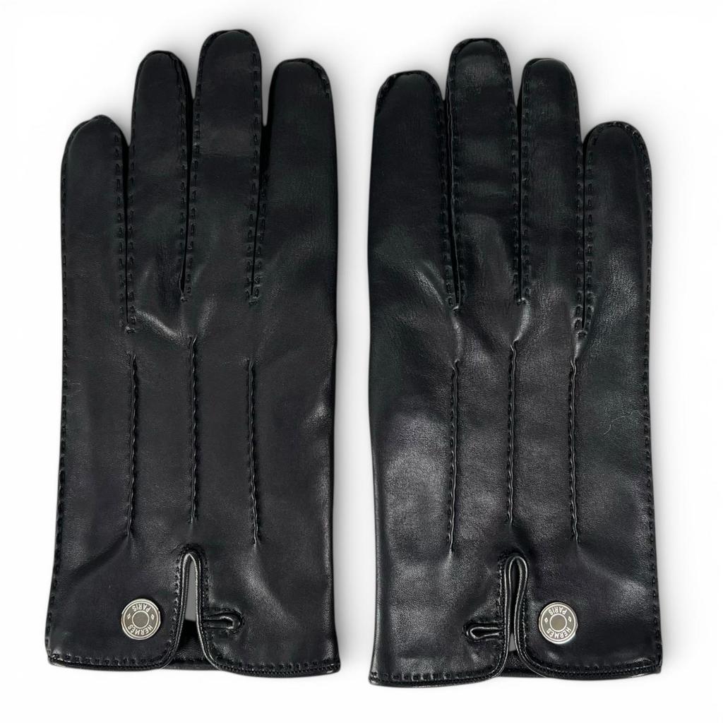 Excellent HERMES gloves Leather gloves with Serie buttons black leather mens Used