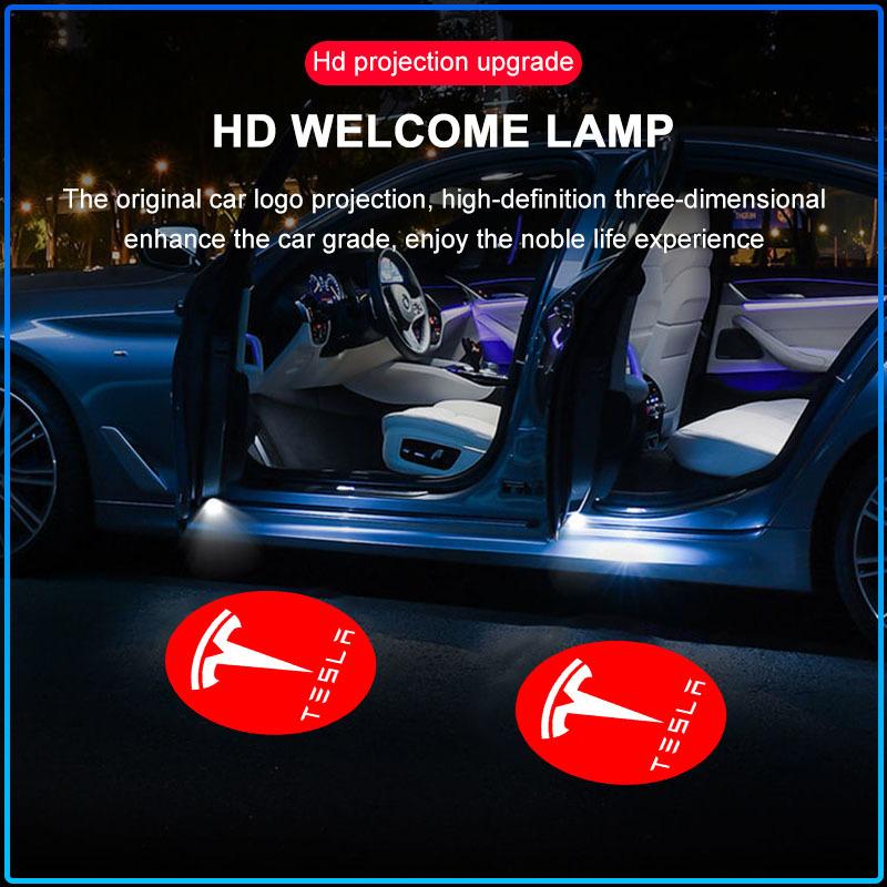 2x Wireless LED Car Door Logo Lights Ghost Shadow Projector Welcome Step Lamp For Tesla Model 3 Model X S Model Y Decals TM3 TMX TMS