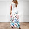 Damen-Sommerkleid, satte Farben, Blumendruck, V-Ausschnitt, Spitze, Patchwork, aushöhlen, kurze Ärmel, plissiert, Boho-Party, Maxikleid, Damenbekleidung