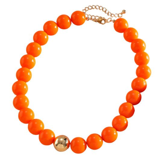 Perlenschmuck für Damen, Acryl-Kettenhalsband mit großen Perlen, Elastisches Armband mit runden Perlen, Sommerliches Retro-Accessoire
