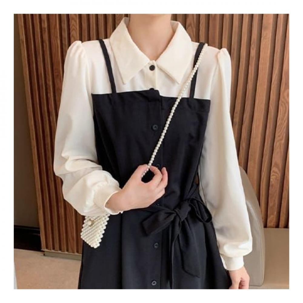 Navava Retro Long Sleeve Two In One Collar Dress No726