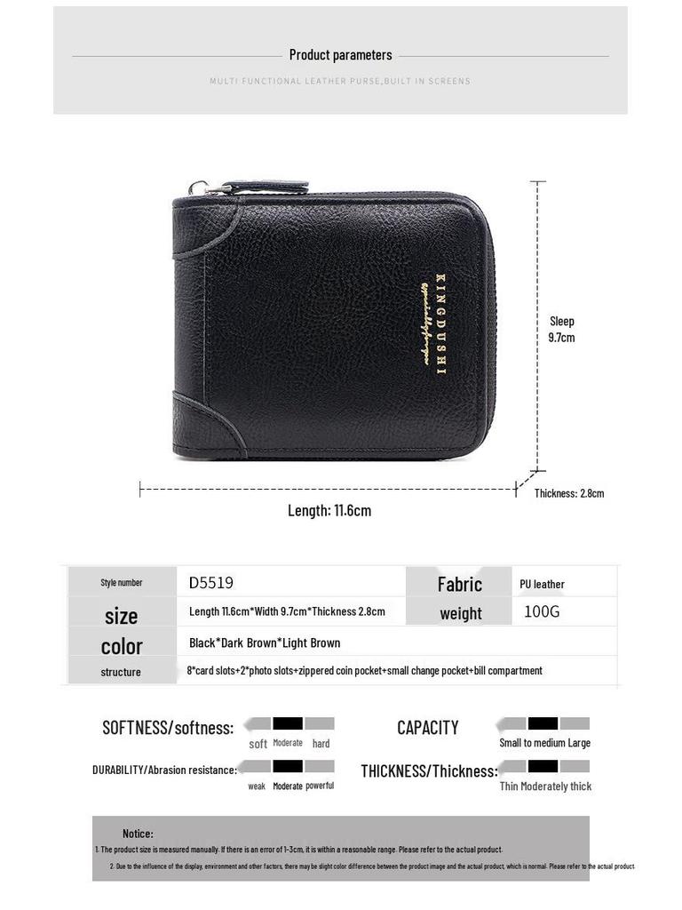 New Men's Short Wallet with Corner Protector: Chain Coin Purse, Multi-Card Slots, Zippered Card Holder