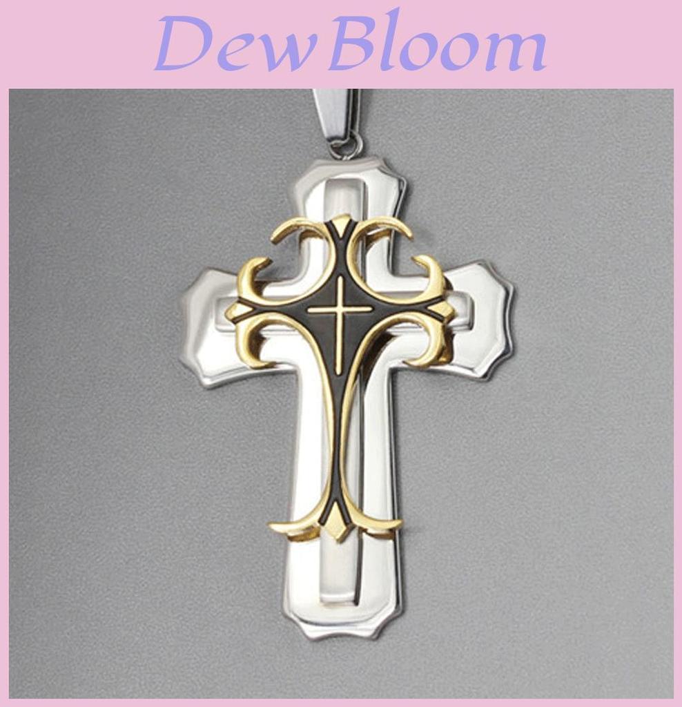 Elegant Cross Pendant Necklace Silver Stainless Steel Chain Crucifix For All Genders