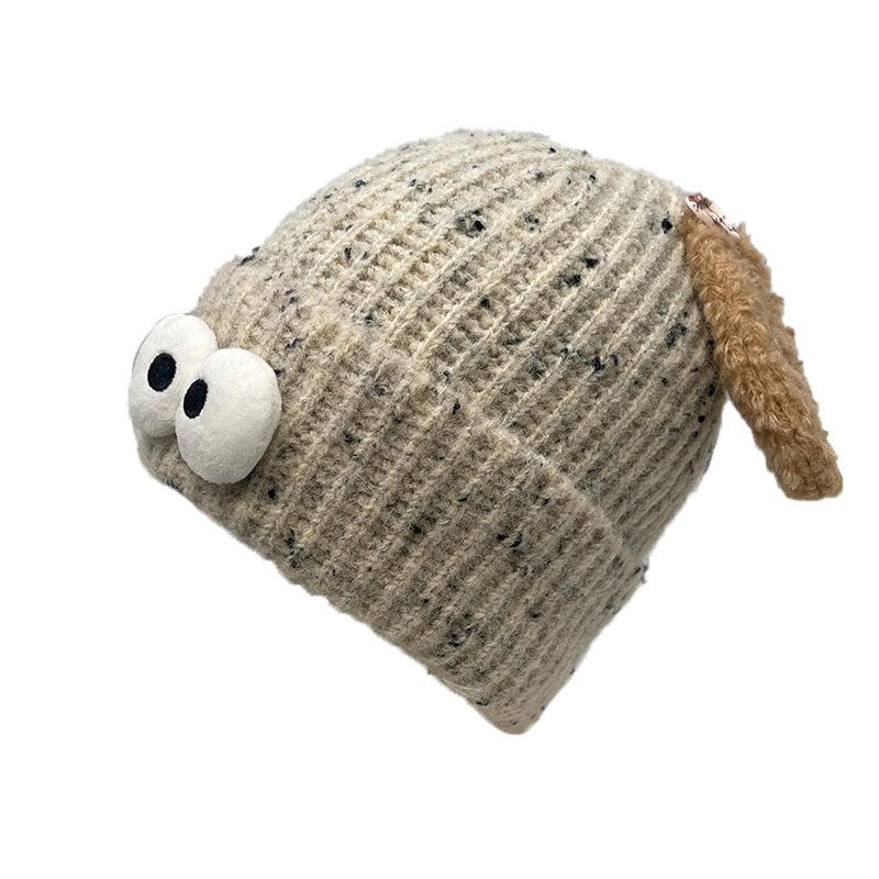 Cute Funny Big eyed Cartoon Hat for Women In Autumn and Winter New Warmth and Thick Knitted Pullover Hat Versatile Wool Hat