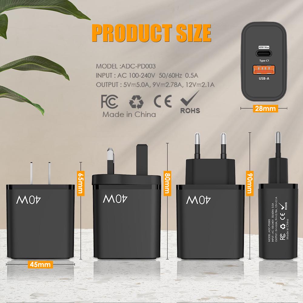 40W Super Flash Charger A+C PD25W EU/UK Adapter