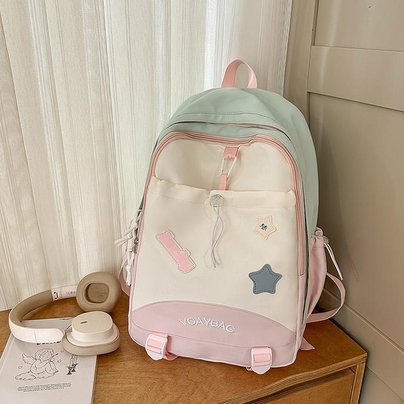 Contrast Color Campus Backpack Junior High School Student Schoolbag Women's Lightweight Large Capacity Backpack