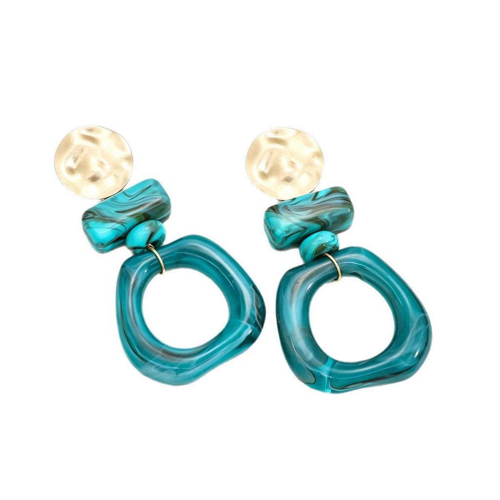 European-American Resin Gradient Geometric Earrings: Bohemian Style Patchwork Studs