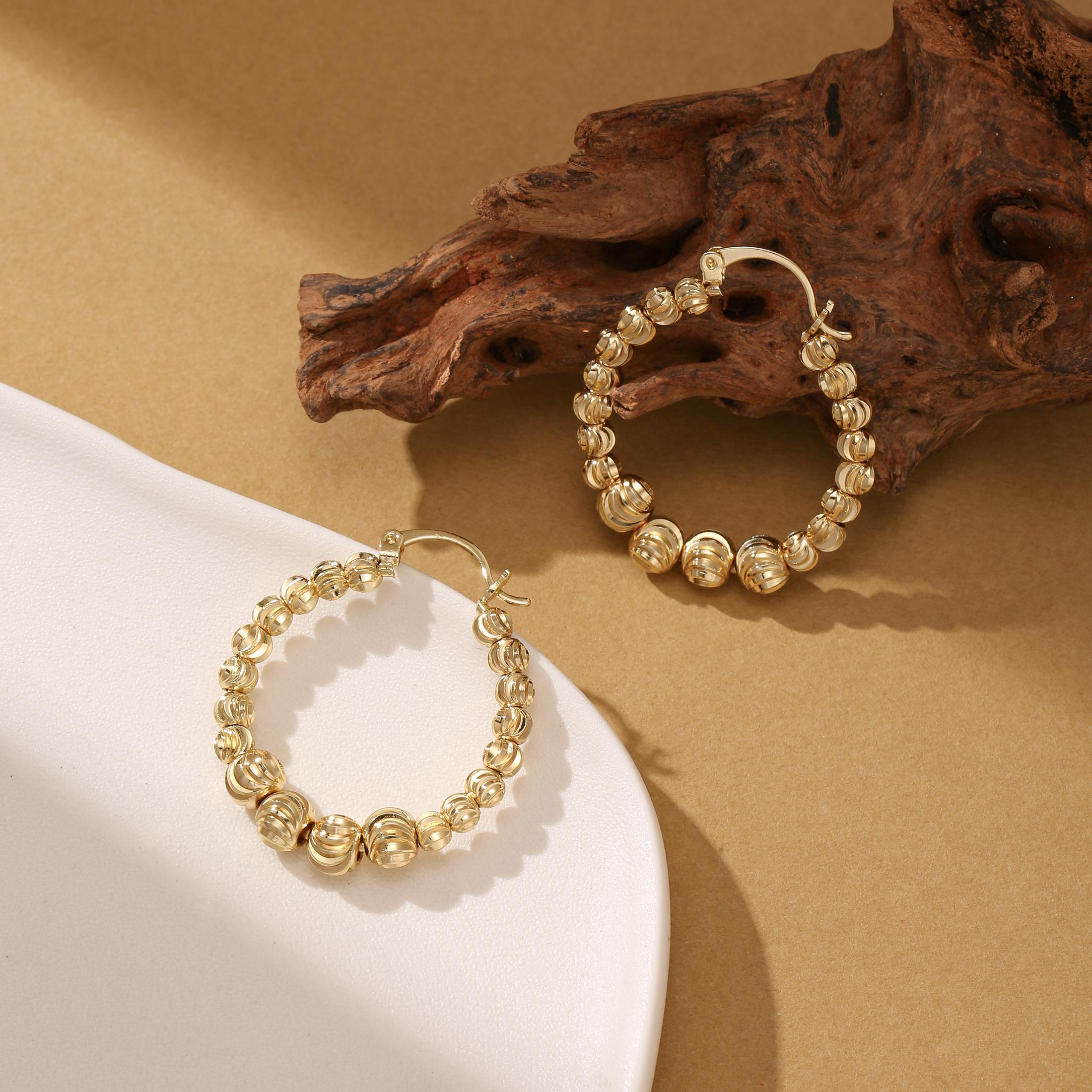 

Gold Beaded Hoop Earrings for Women Large Lightweight Statement Jewelry Gift GOLD золотистый