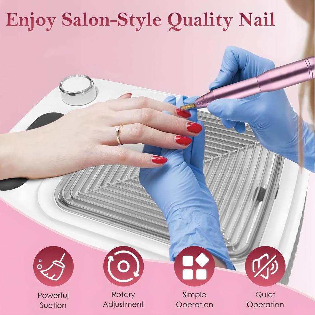 Professional Nail Dust Collector for Acrylic Nails – Adjustable Low Noise Electric Vacuum Fan, Nail Polish Dust Extractor for Salon & Home Use
