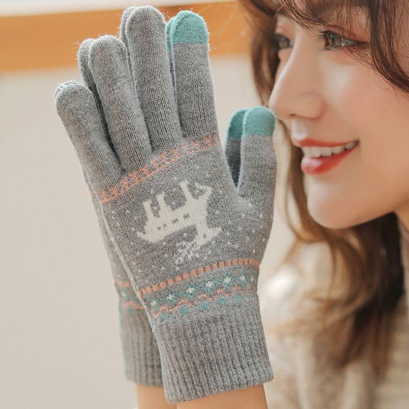 Winter fleece thickened student warm wool gloves women's winter cute fashion deer gloves