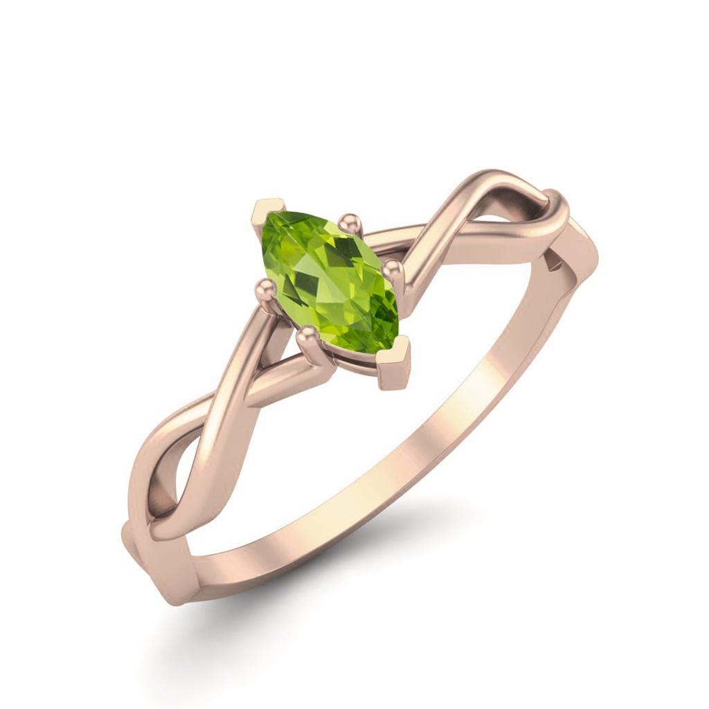1.00 Ctw Marquise Peridot Solitaire Split Shank 925 Sterling Silver Rose Vermeil Women Wedding Ring