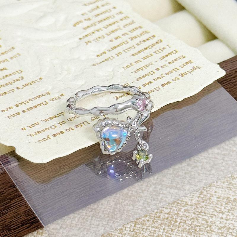 Color Treasure Full Of Diamonds, Zircon Super Flash Open Ring, Niche Light Luxury, High-End Sense, Exquisite Stacking Ring Woman