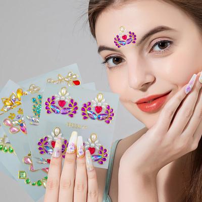 Sexy diamantové tetovací samolepky na obličej Barevné třpytivé Párty obličejové obtisky 3D Samolepicí klenoty na obličej
