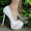 Women Pumps Pointed Toe String Bead Slip-On PU 14CM Thin Heels Party Prom Mature Banquet Wedding Shoes Sexy Ladies Party Shoes