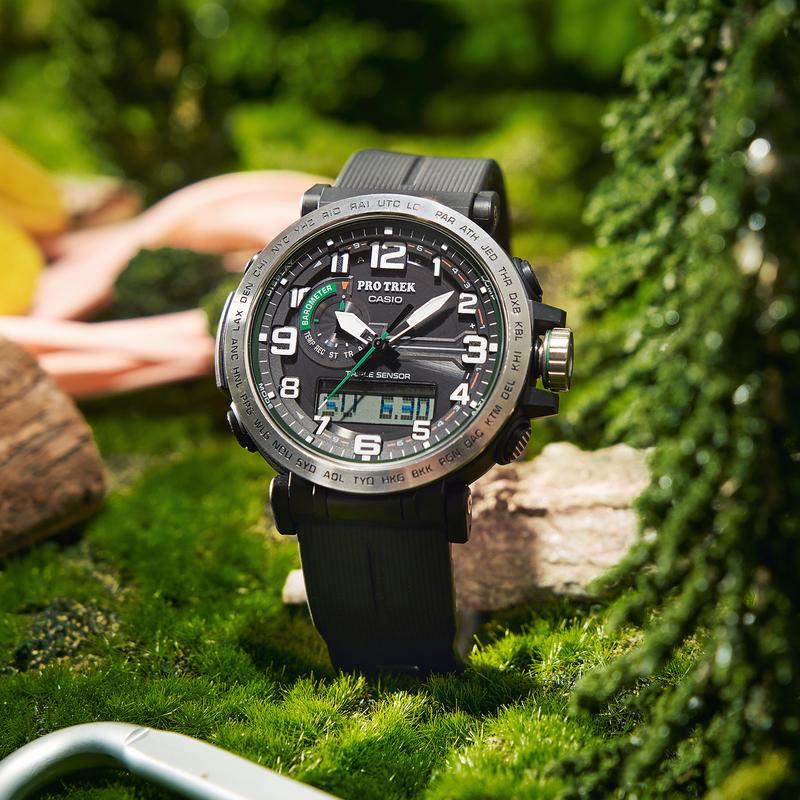 Casio Milieuvriendelijk materiaal waterdicht en schokbestendig uurwerk zonne-uurwerk harsband herenhorloge zwart wijzerplaat PRG-601