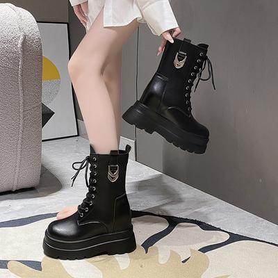 2025 New Autumn Winter 9.5cm Chunky Platform Ankle Boots Women Motorcycle Boots Woman Thick Bottom Non Slip Leather Combat Boots