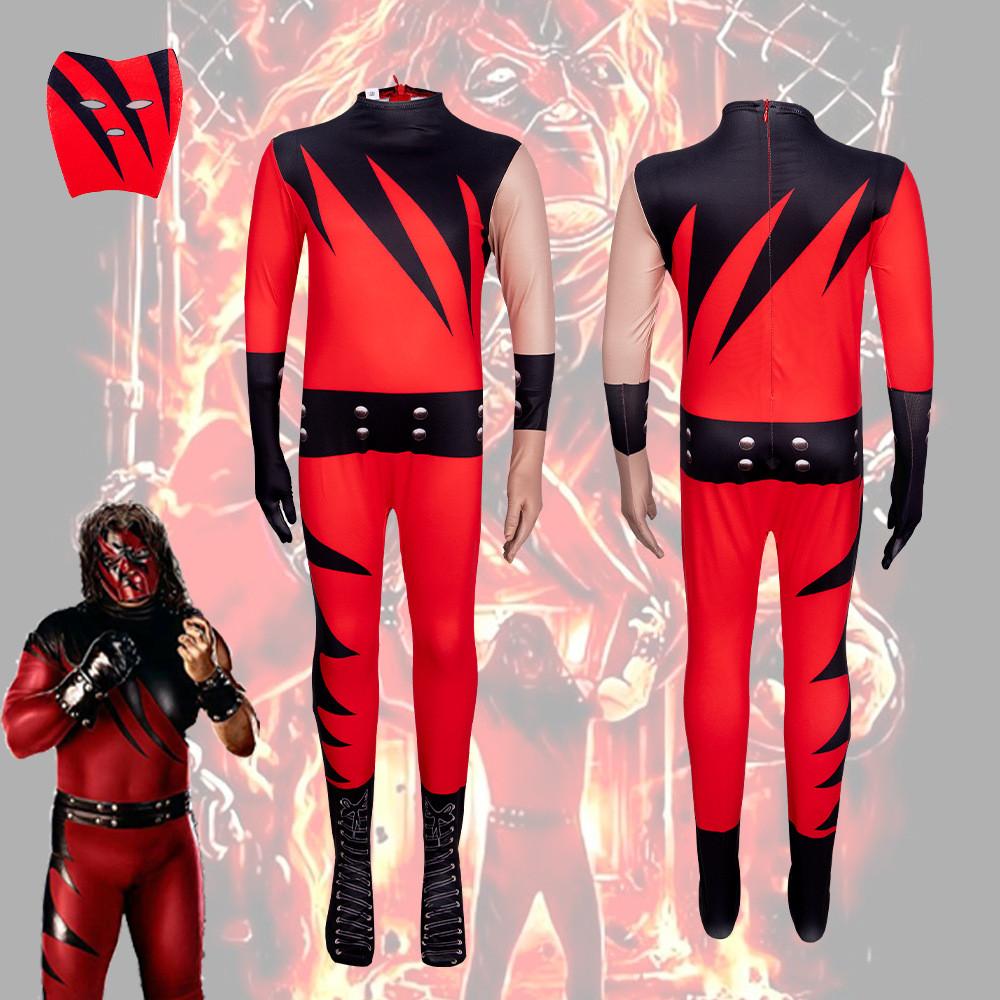 Wwe Kane Costume Kids Cosplay Jumpsuit With Mask For Halloween Party
