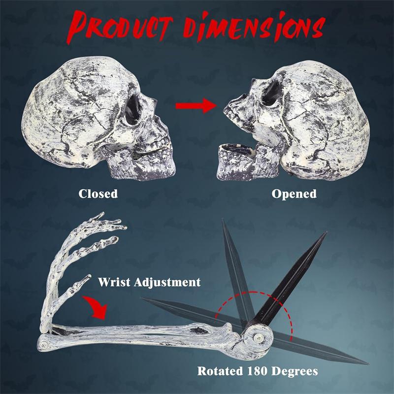 Realistic Skeleton Stakes with Crow and Red Eyes Zombie Hands and Skull Set for Graveyard Yard Lawn Garden Decoration