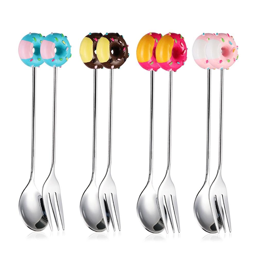 Steel Cake Kitchen Tool Dinnerware Ice Cream Sugar Stirring Spoon Fruit Fork Teaspoon Coffee Spoon