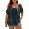 Women’s Short Sleeve Cold Shoulder Top Casual Loose Fit Printed Blouse for Daily Office and Wear