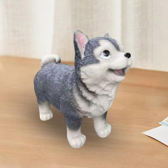 Simulated Husky Dog Figurine Realistic Dog Resin Statue Sculpture Desktop