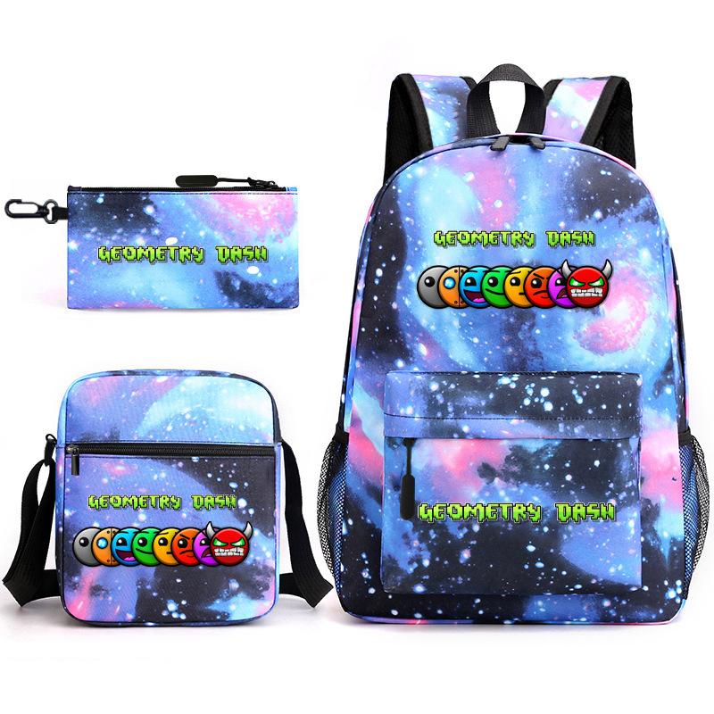 Geometric sprint trend starry sky schoolbag three-piece geometry dash heat transfer personalized backpack leisure bag