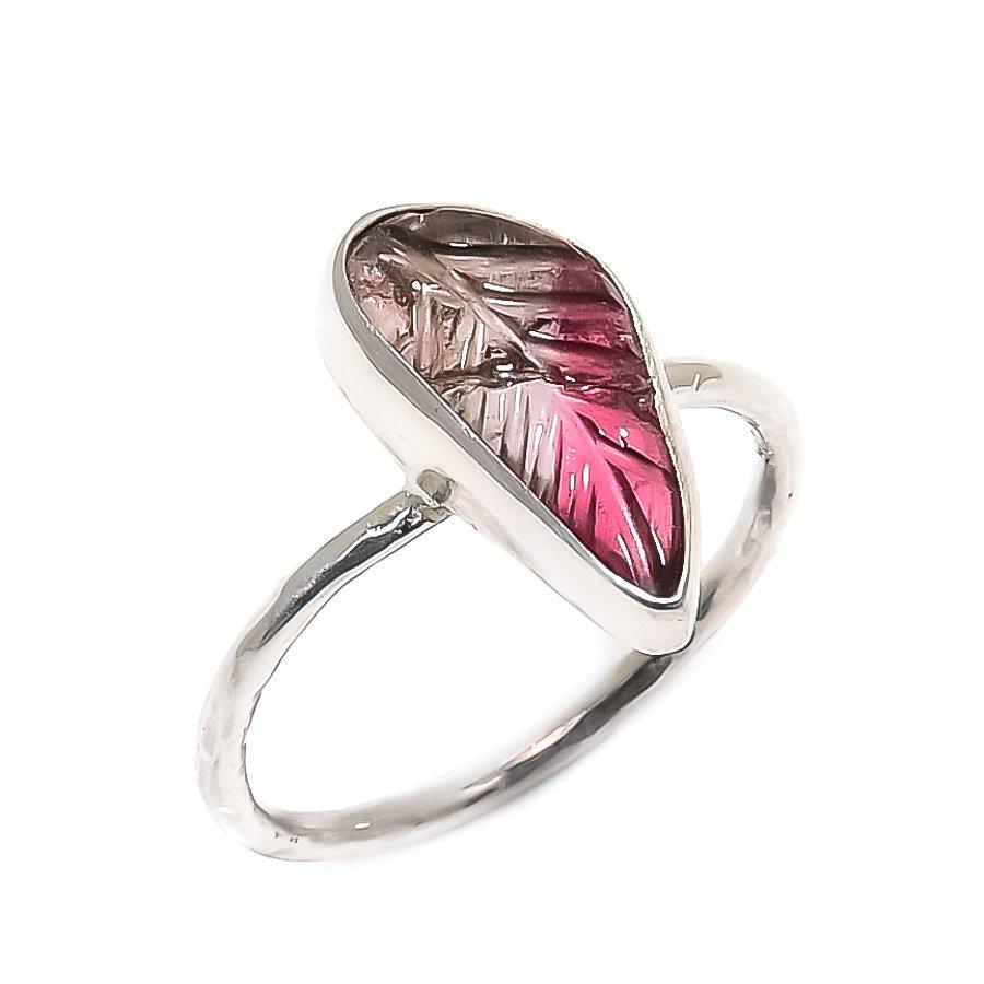 Natural Watermelon Pink Tourmaline Gemstone 925 Sterling Silver Ring Size  7 US