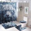 Moon White Tiger Shower Curtain Sets With Rugs Toilet Lid Cover And Bath Mat Fantasy Wild Animals Forest Shower Curtains With 12
