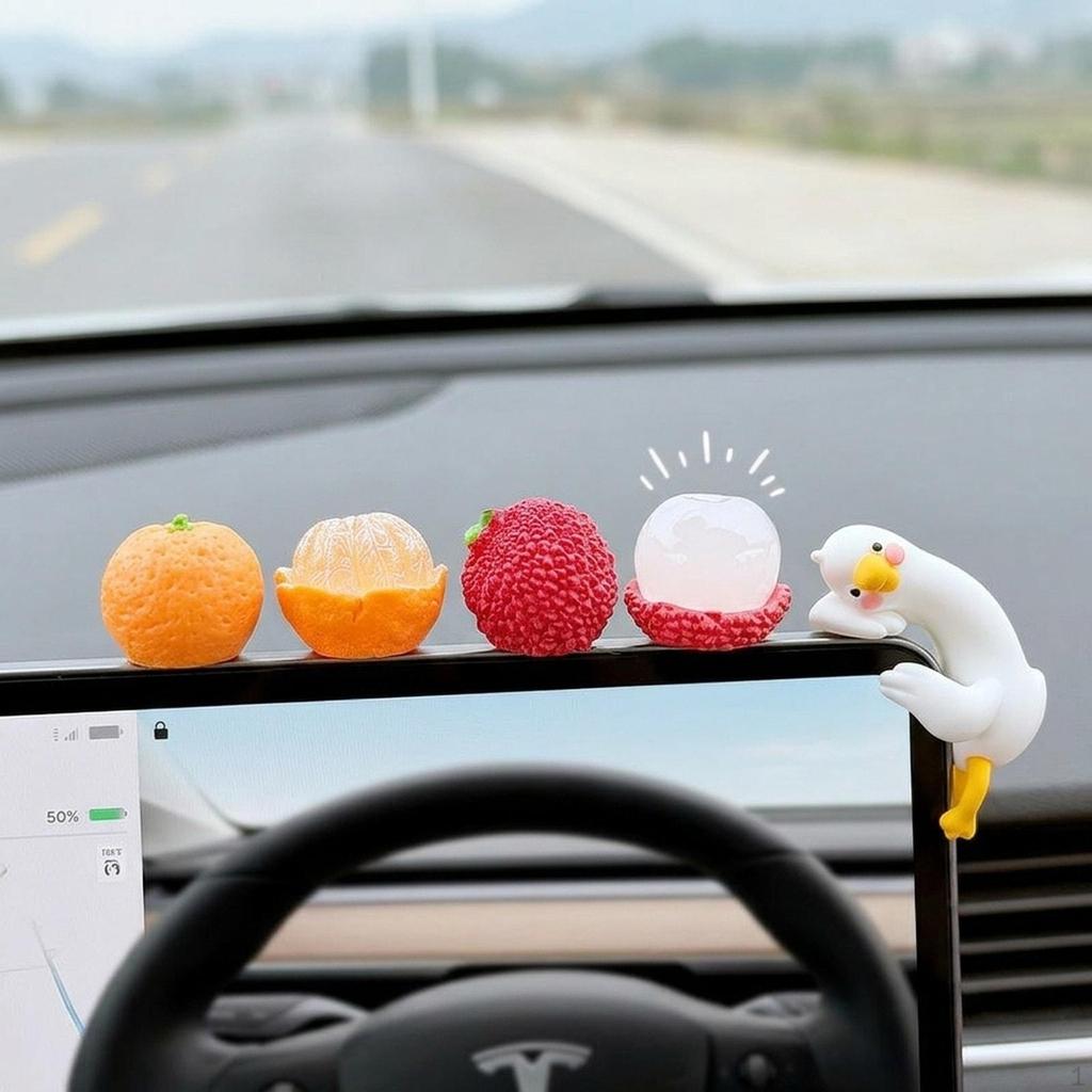 5 Ornamenti Frutta per Cruscotto Auto, Console Centrale, Statuette Antiscivolo, Figure Soggiorno